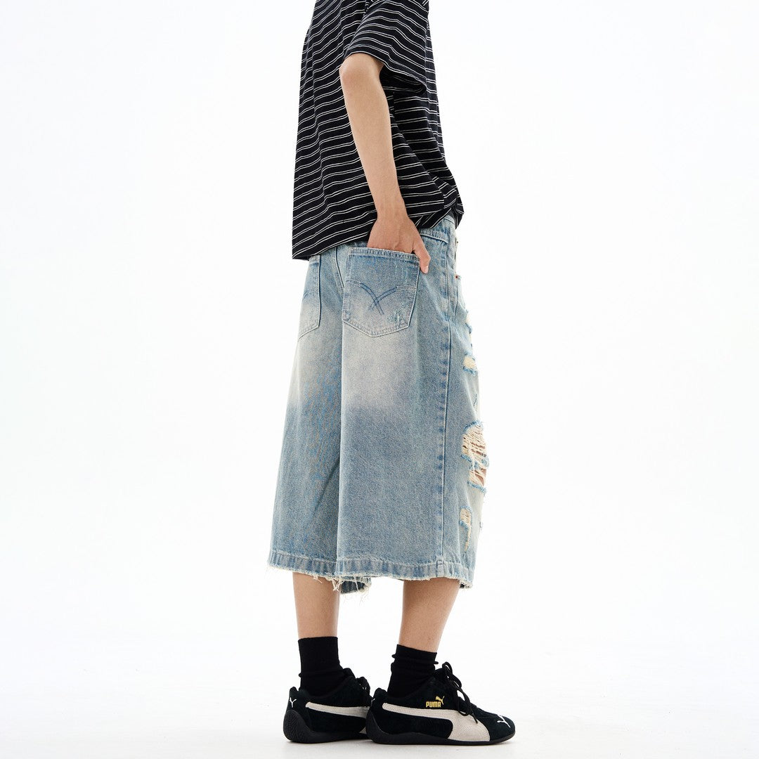 Ace Jolun High‑Street Distressed Washed Cropped Jeans