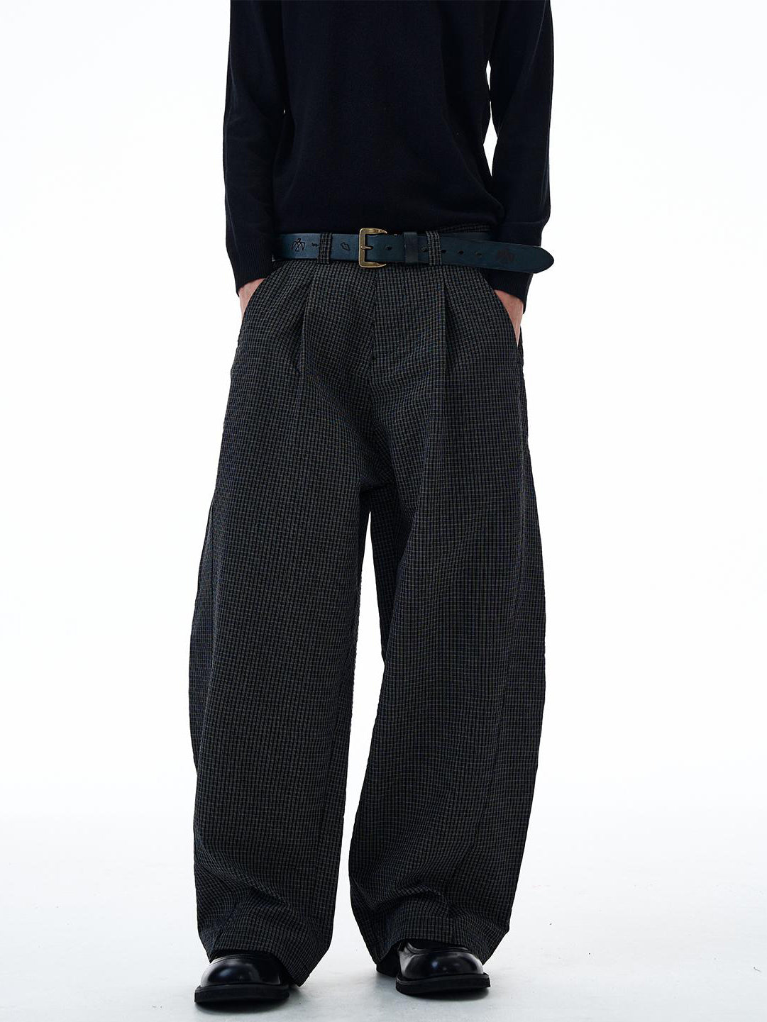 Aelfric Eden Plaid Curved‑Leg Casual Pants