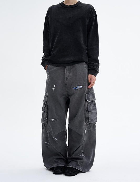 Ace Jolun Washed ink-splatter work pants