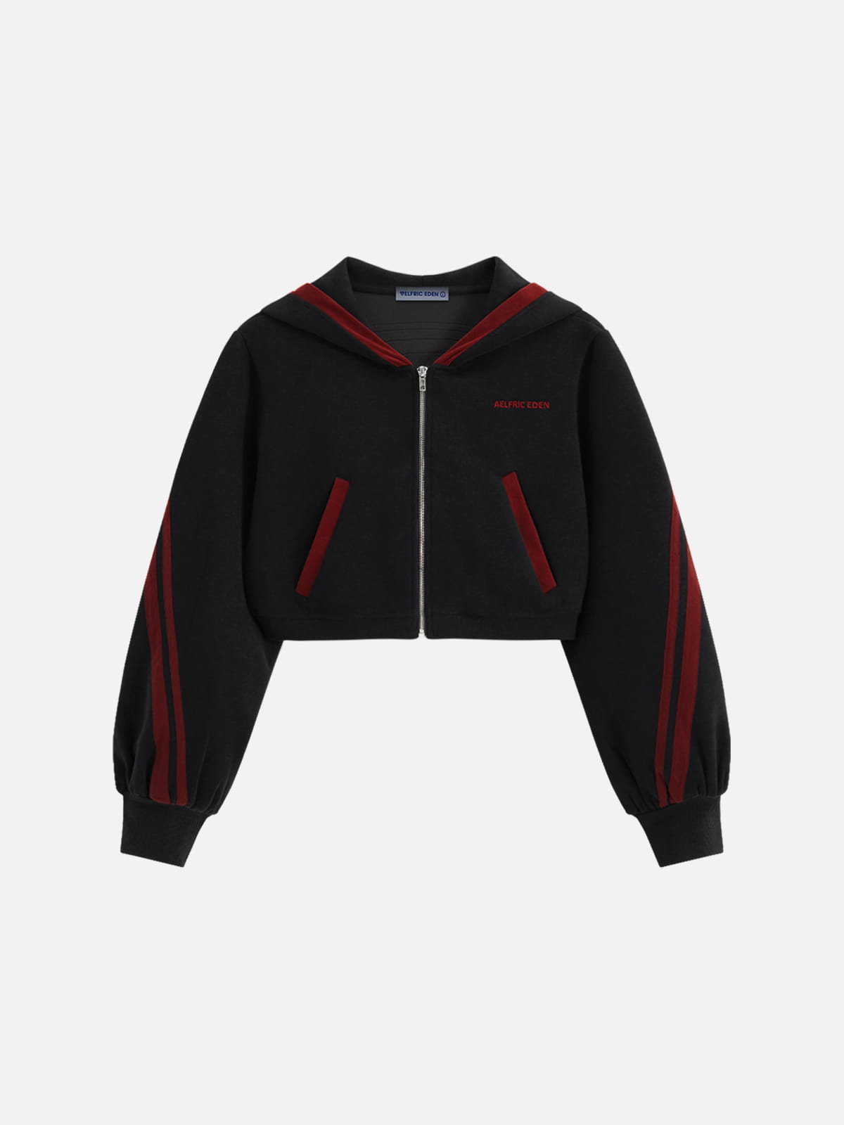 Sudadera con capucha y cremallera Aelfric Eden con rayas de contraste y corte corto.