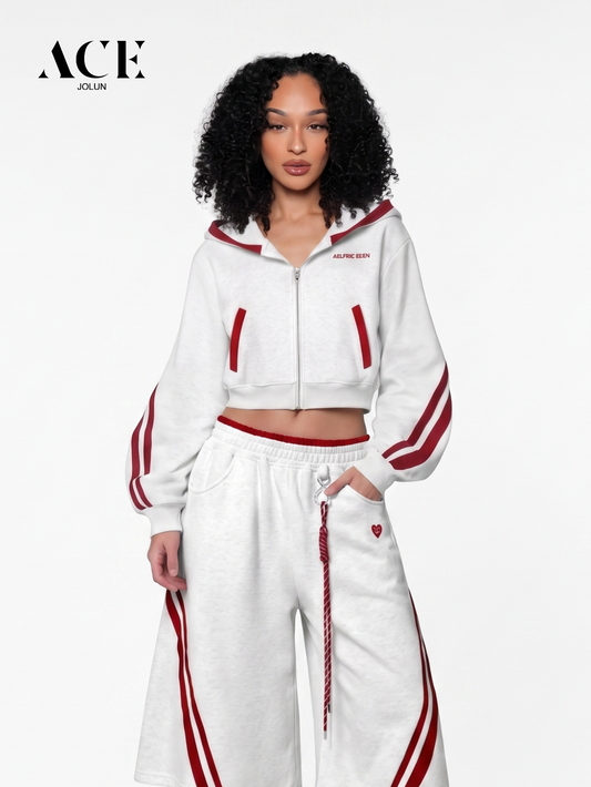 Kierra Cropped Contrast Stripe Zip Up Hoodie