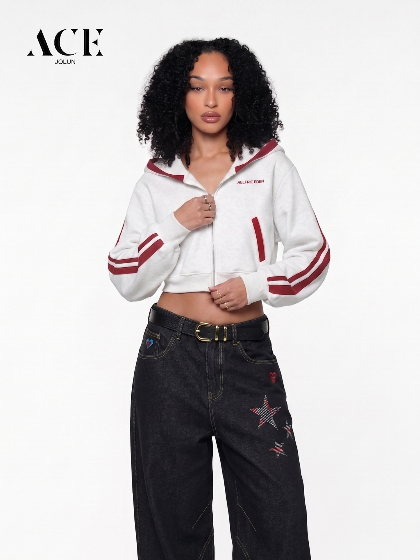 Kierra Cropped Contrast Stripe Zip Up Hoodie
