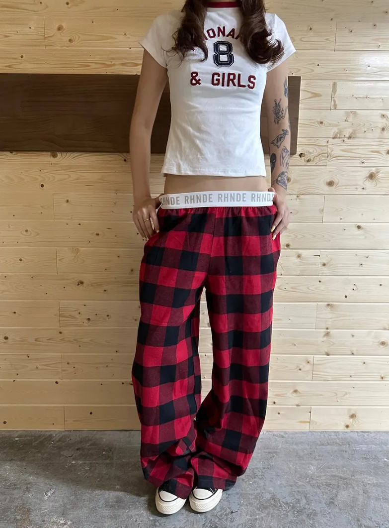 Ace Jolun Waist‑Spliced Blue Plaid Pants