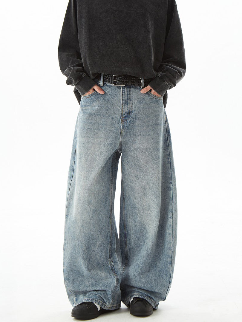 Ace Jolun Vintage Washed Blue Curved‑Cut Jeans
