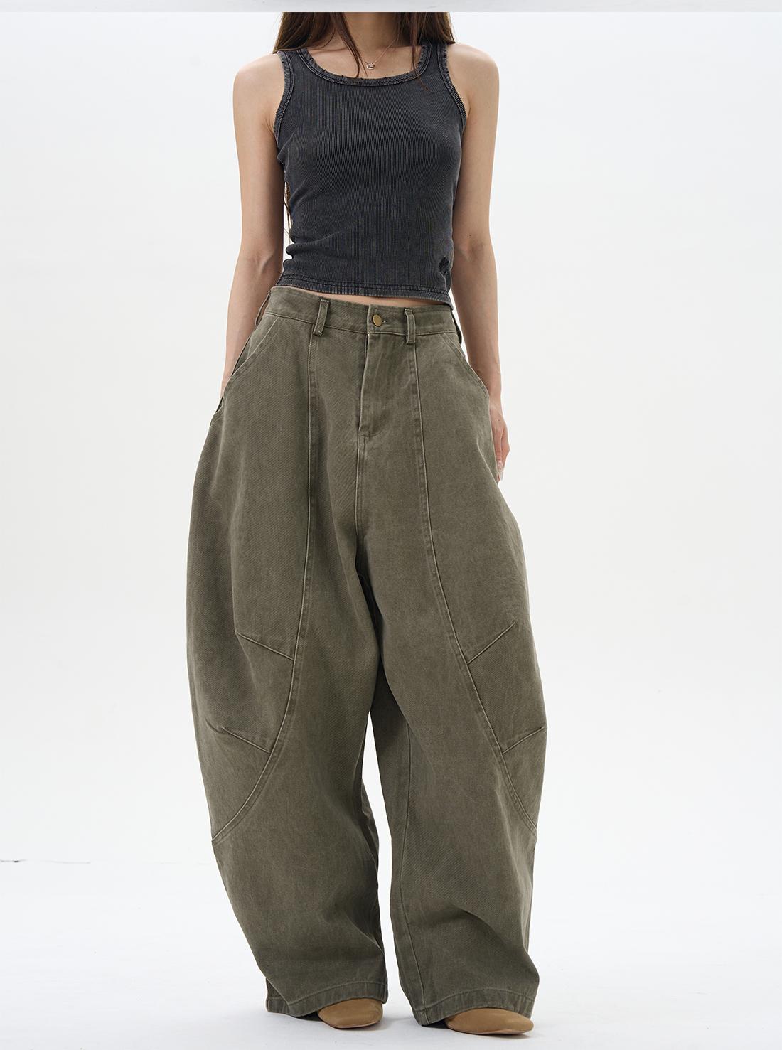 Aelfric Eden WLNEXT American‑Vintage Green‑Brown Loose Curved Cargo Pants