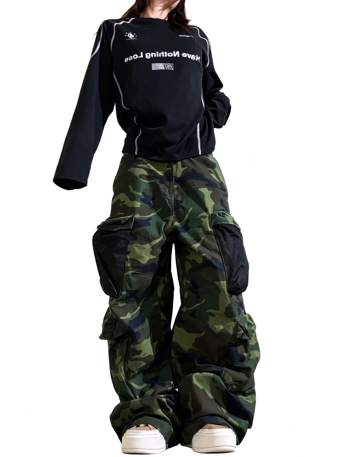 Ace Jolun Mesh Multi‑Pocket Camouflage Wide‑Leg Pants