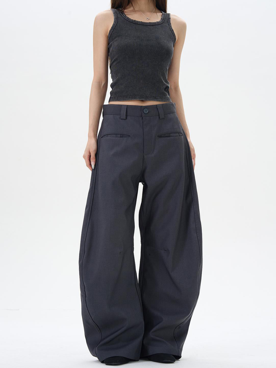 Aelfric Eden Vintage Loose Curved‑Leg Suit Pants