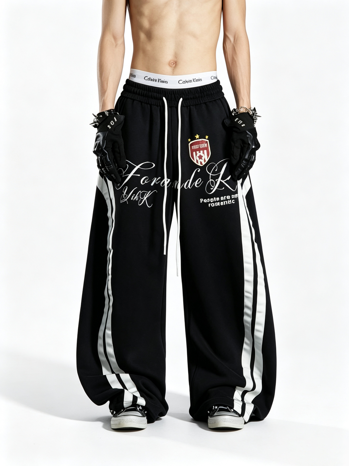 Ace Jolun Heavyweight Jersey Washed Vintage‑Print Loose Casual Sweatpants