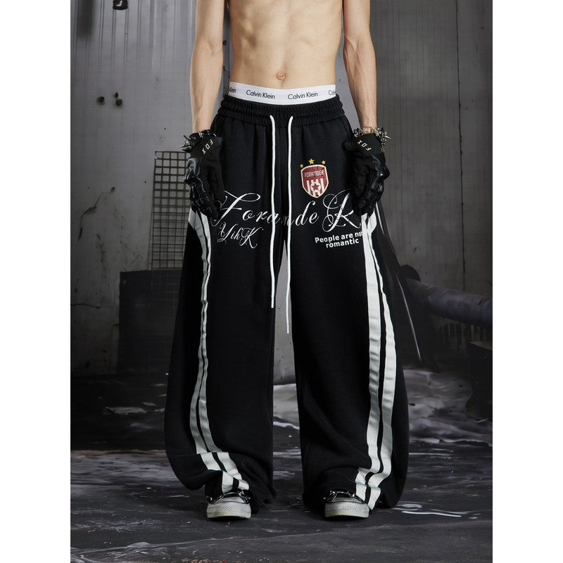 Ace Jolun Heavyweight Jersey Washed Vintage‑Print Loose Casual Sweatpants