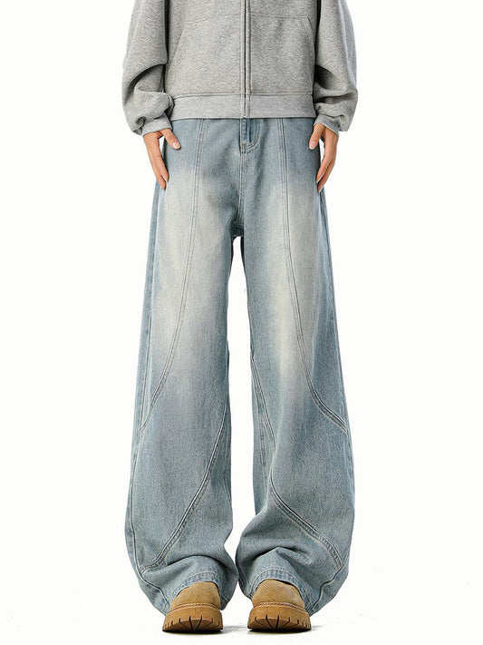 Ace Jolun High‑Street Distressed Washed‑Black Wide‑Leg Jeans