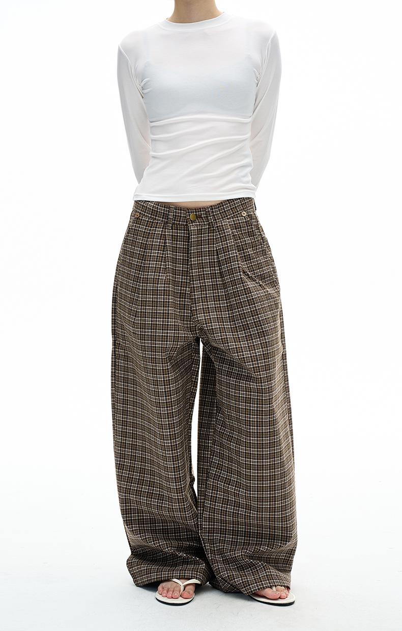 Ace Jolun Old Money Style Pleated Plaid Casual Pants