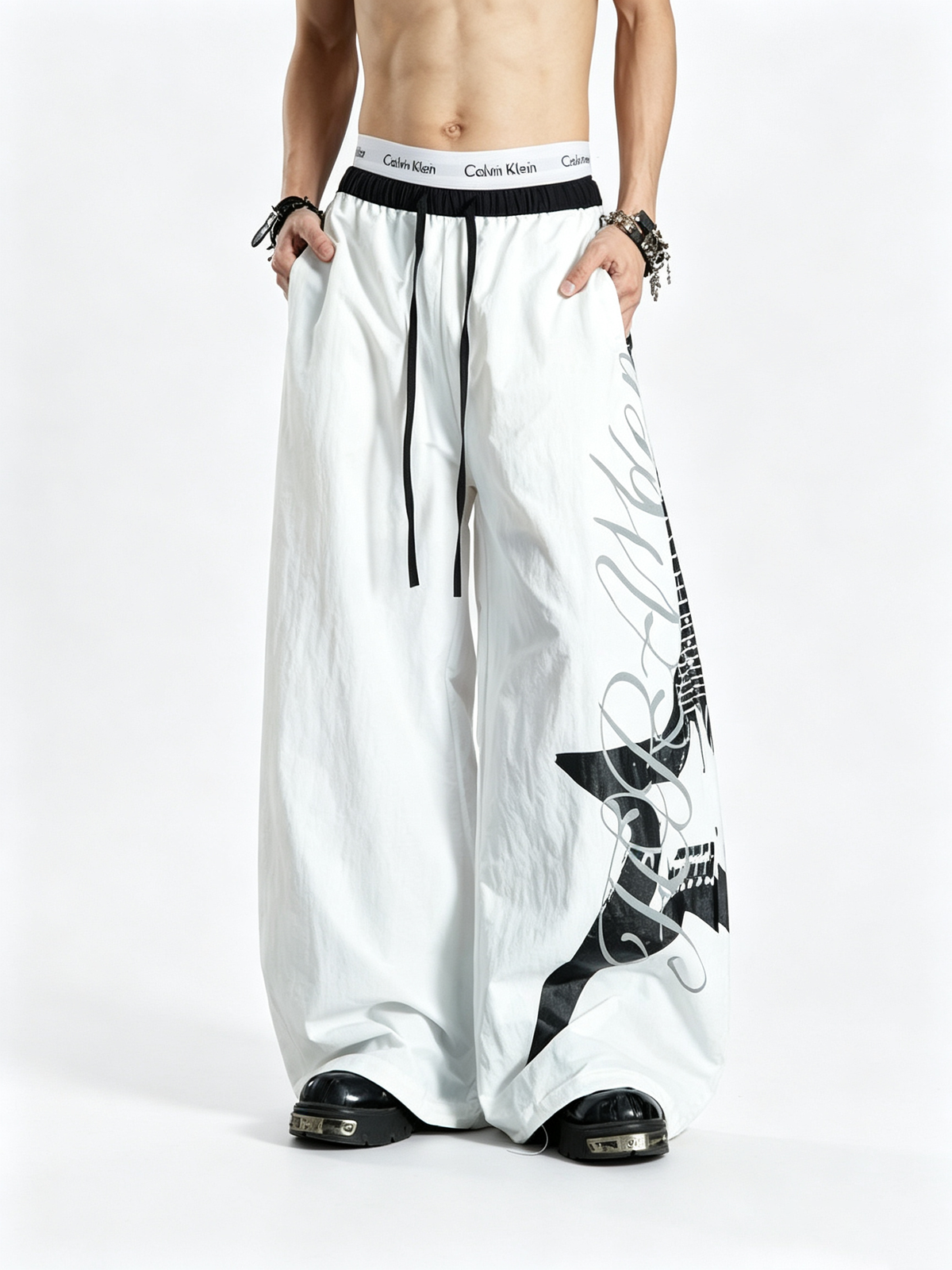 Ace Jolun Alternative Punk‑Style Electric Guitar Print Loose‑Fit Pants