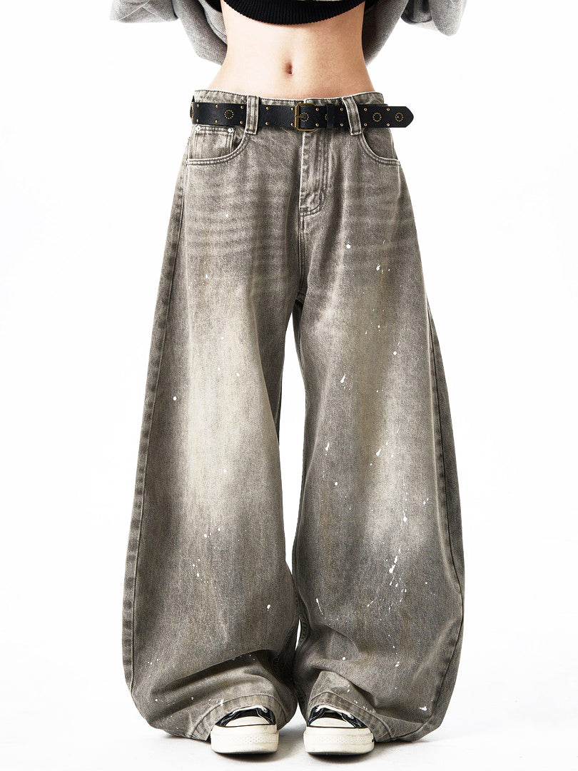 Ace Jolun Vintage Splash‑Ink Curved‑Cut Jeans