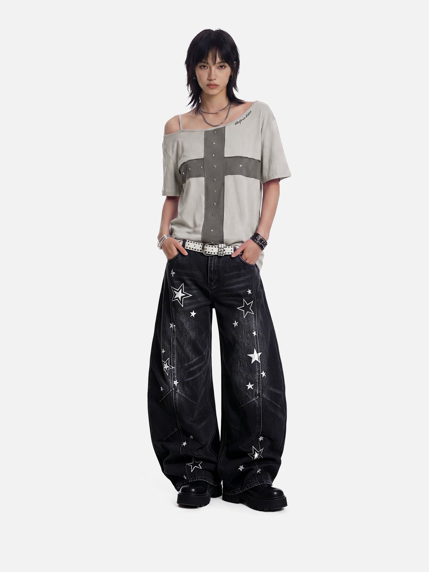 Aelfric Eden Star Panel Off-Shoulder-T-Shirt