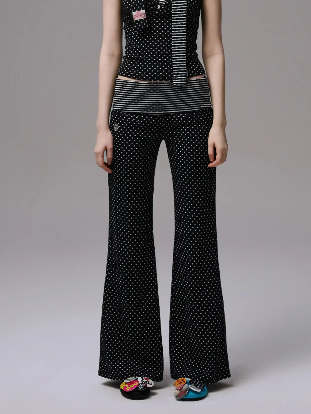 Y2K Polka Dot Foldover Flared Leggings