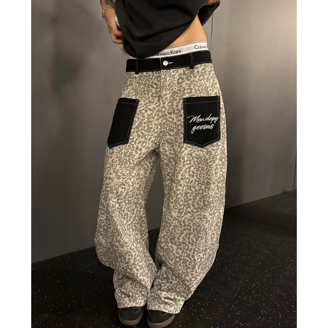 Ace Jolun Leopard‑Print Patch‑Pocket Jeans