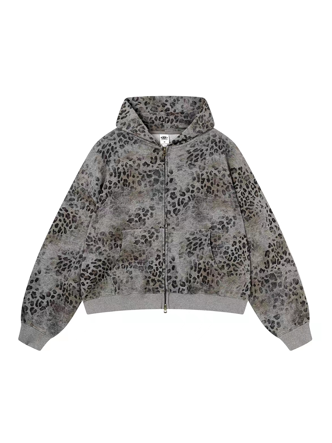Washed Leopard Zip Up Hoodie