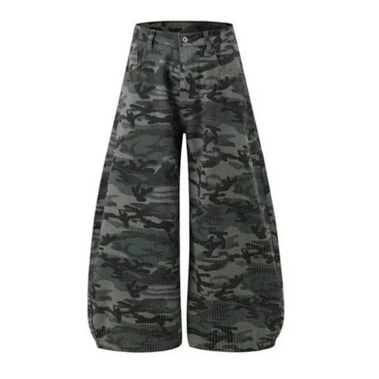 Rhinestone CAMO Baggy Barrel Jeans