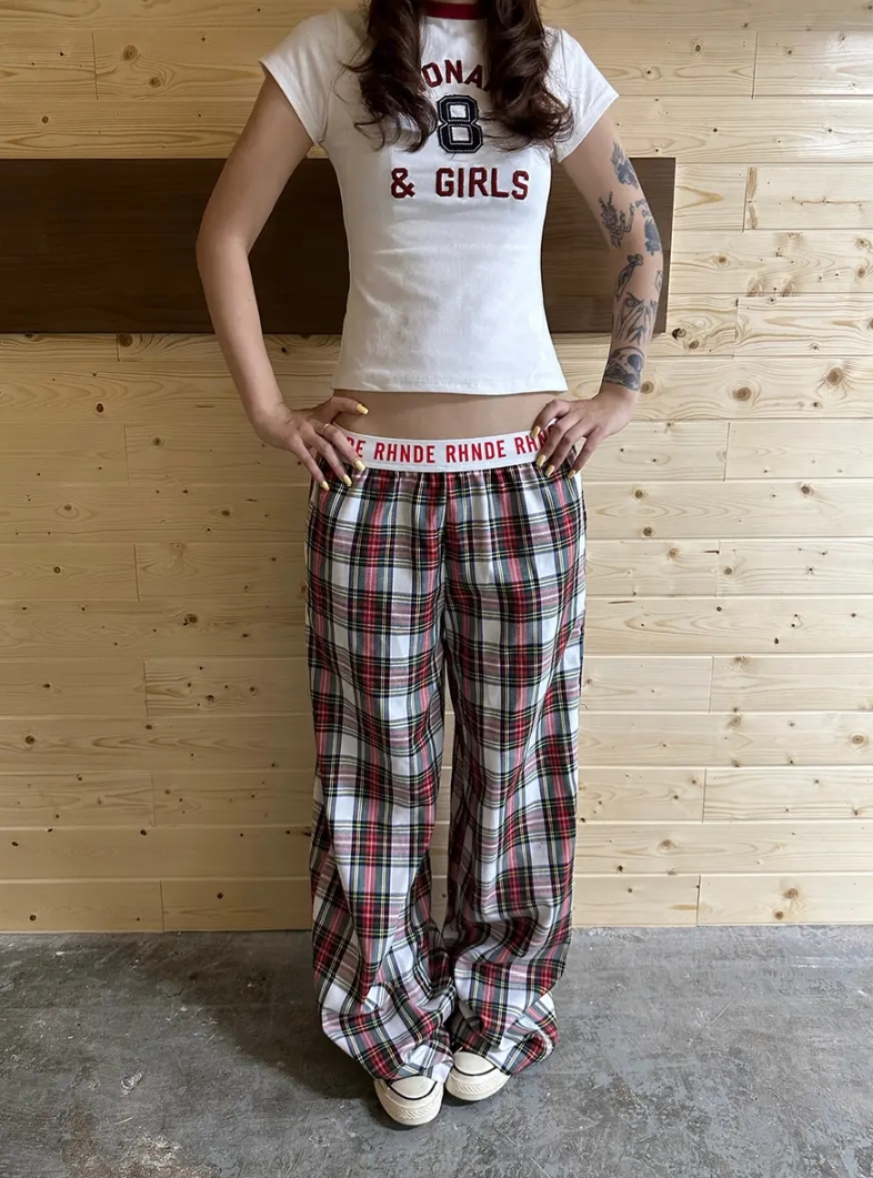 Ace Jolun Waist‑Spliced Blue Plaid Pants