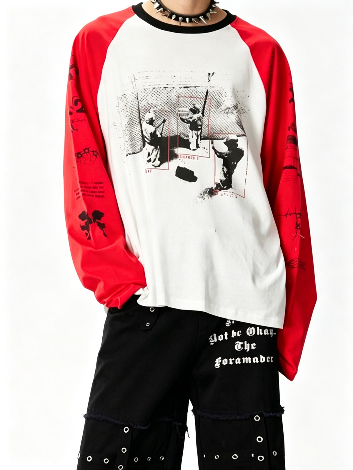 Ace Jolun【New Arrival】Alternative Punk Y2K Off‑Shoulder Spliced T‑Shirt