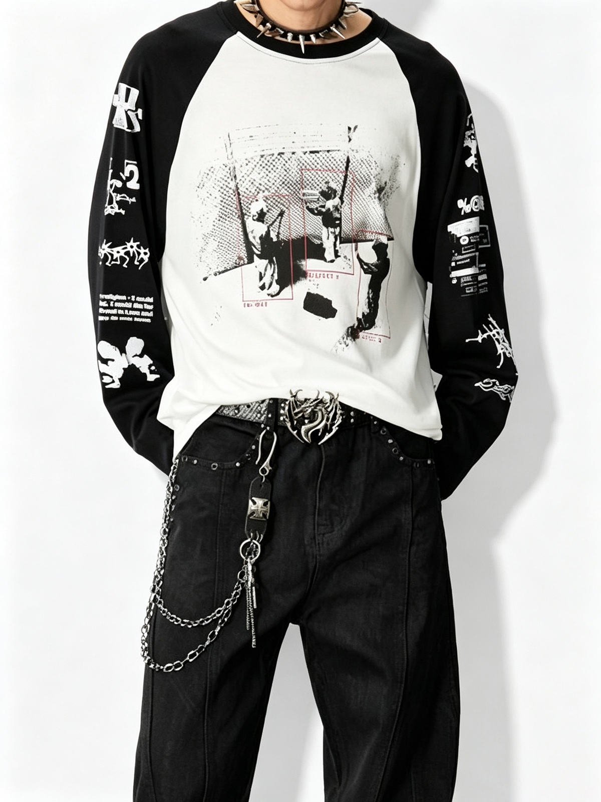 Ace Jolun【New Arrival】Alternative Punk Y2K Off‑Shoulder Spliced T‑Shirt