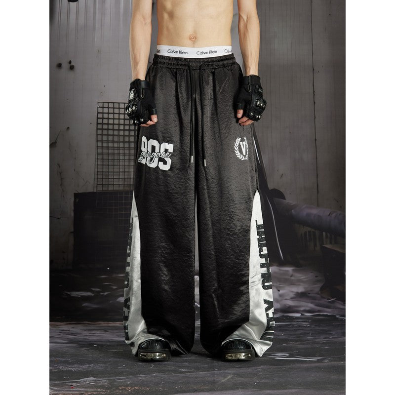Ace Jolun Draped Spliced Color‑Block Printed Elastic‑Waist Wide‑Leg Pants