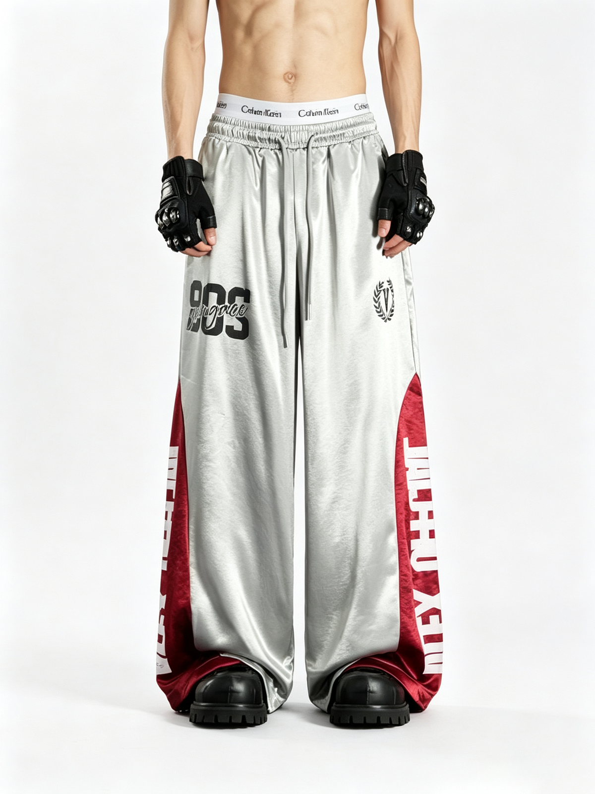 Ace Jolun Draped Spliced Color‑Block Printed Elastic‑Waist Wide‑Leg Pants