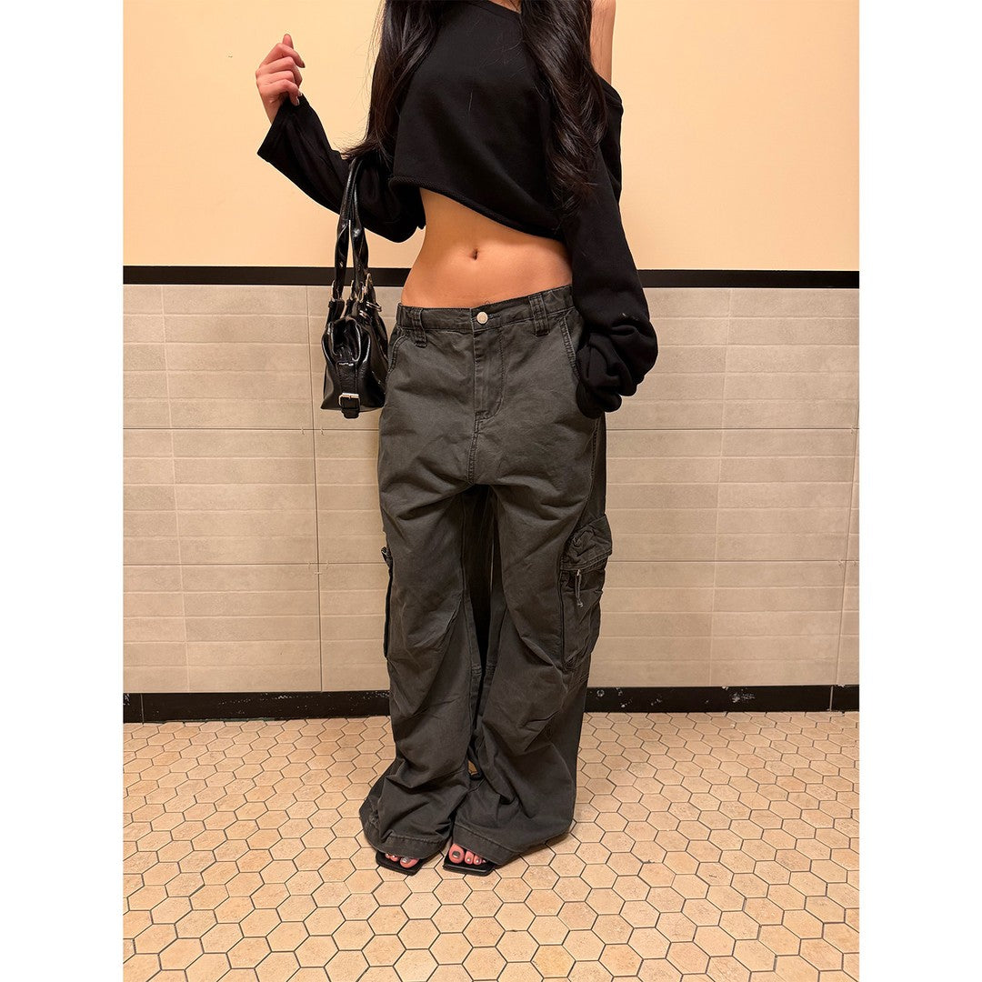 Ace Jolun Vintage Washed‑Out 3D Multi‑Pocket Cargo Casual Pants