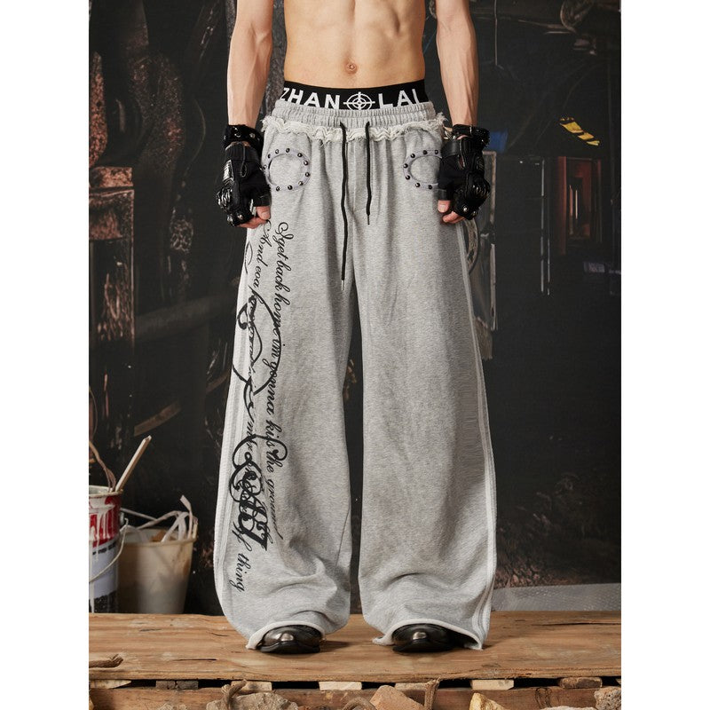 Ace Jolun 【New Arrival】Double‑Waistband Tribal‑Print Rivet Casual Pants