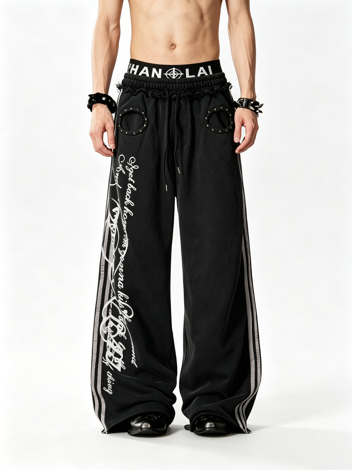 Ace Jolun 【New Arrival】Double‑Waistband Tribal‑Print Rivet Casual Pants