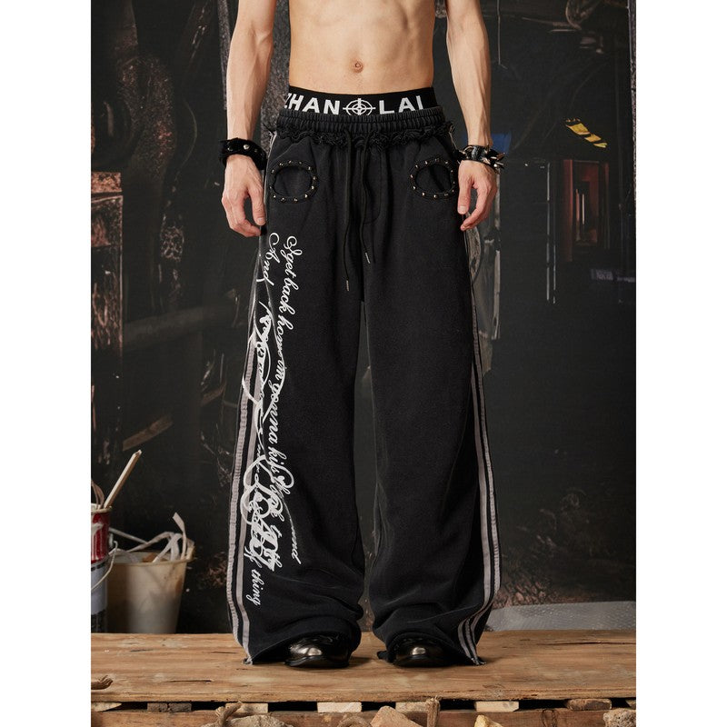 Ace Jolun 【New Arrival】Double‑Waistband Tribal‑Print Rivet Casual Pants