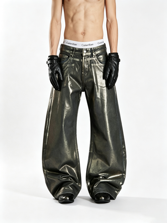 Ace Jolun Coated Dark‑Avant‑Garde Alternative Barrel‑Cut Jeans