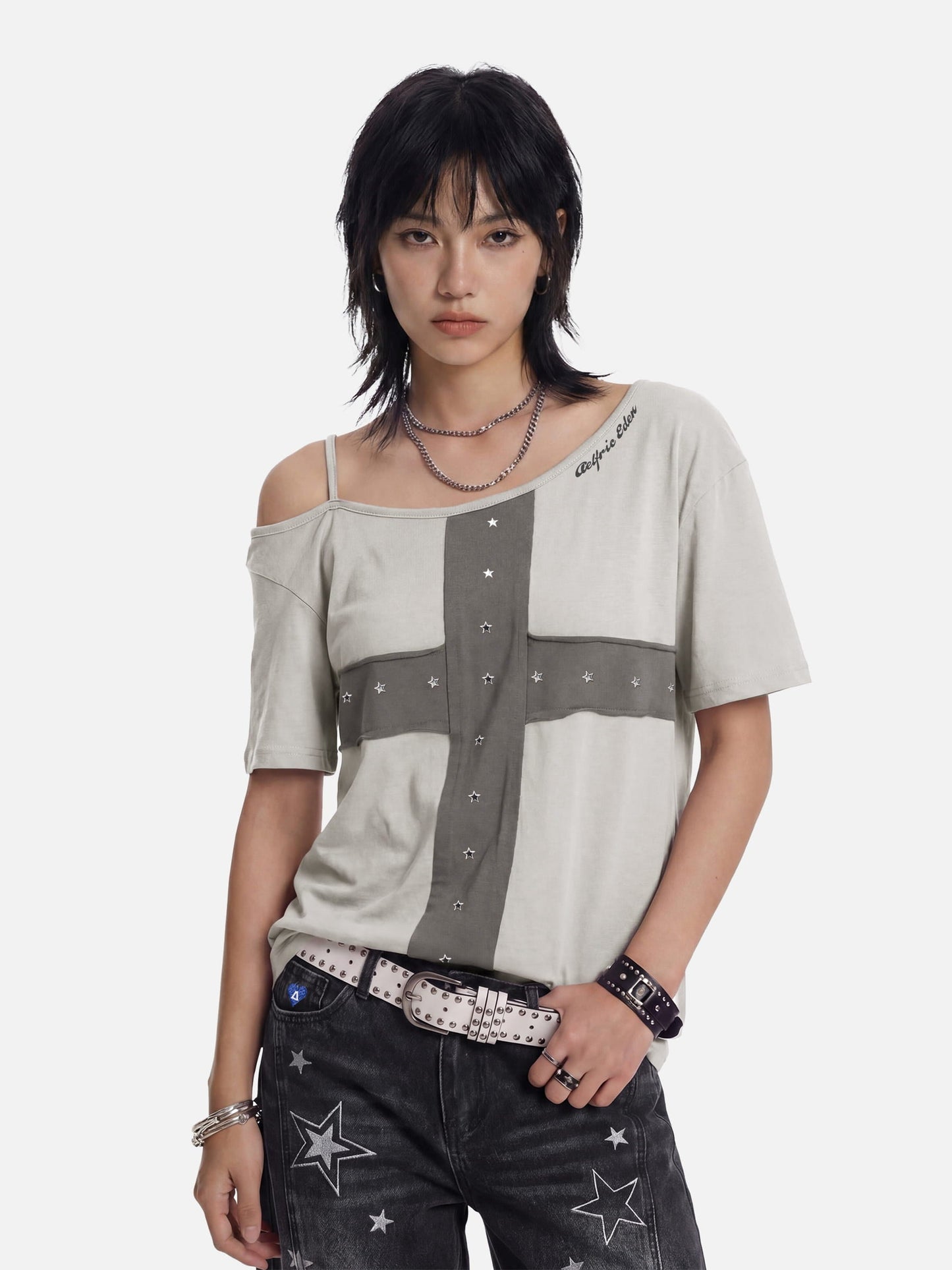 Aelfric Eden Star Panel Off-Shoulder-T-Shirt