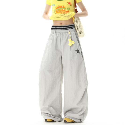 Ace Jolun Vintage Star‑Embroidered Wide‑Leg Parachute Pants