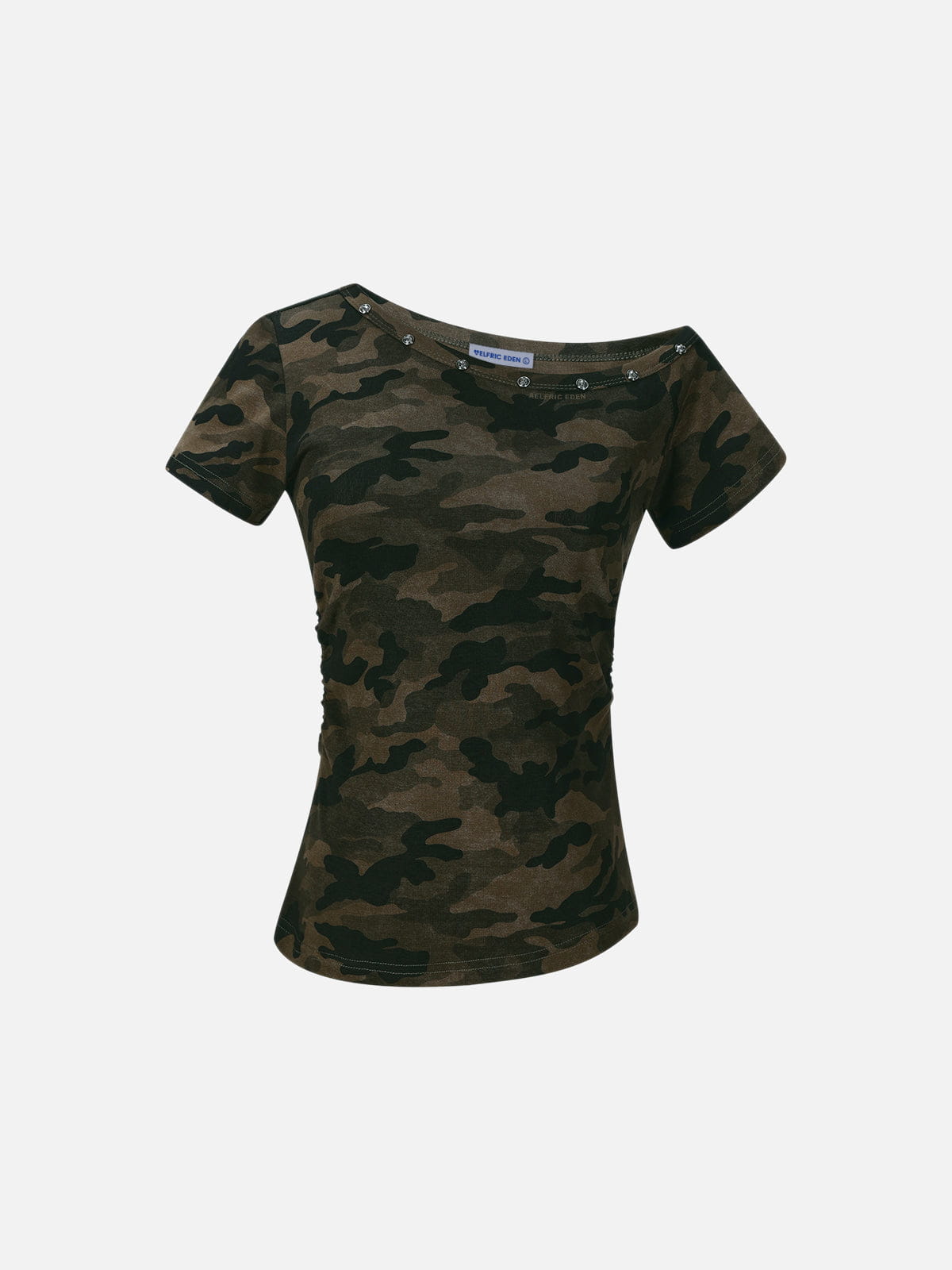 anna.outdoor CAMO Off-The-Shoulder Baby Tee