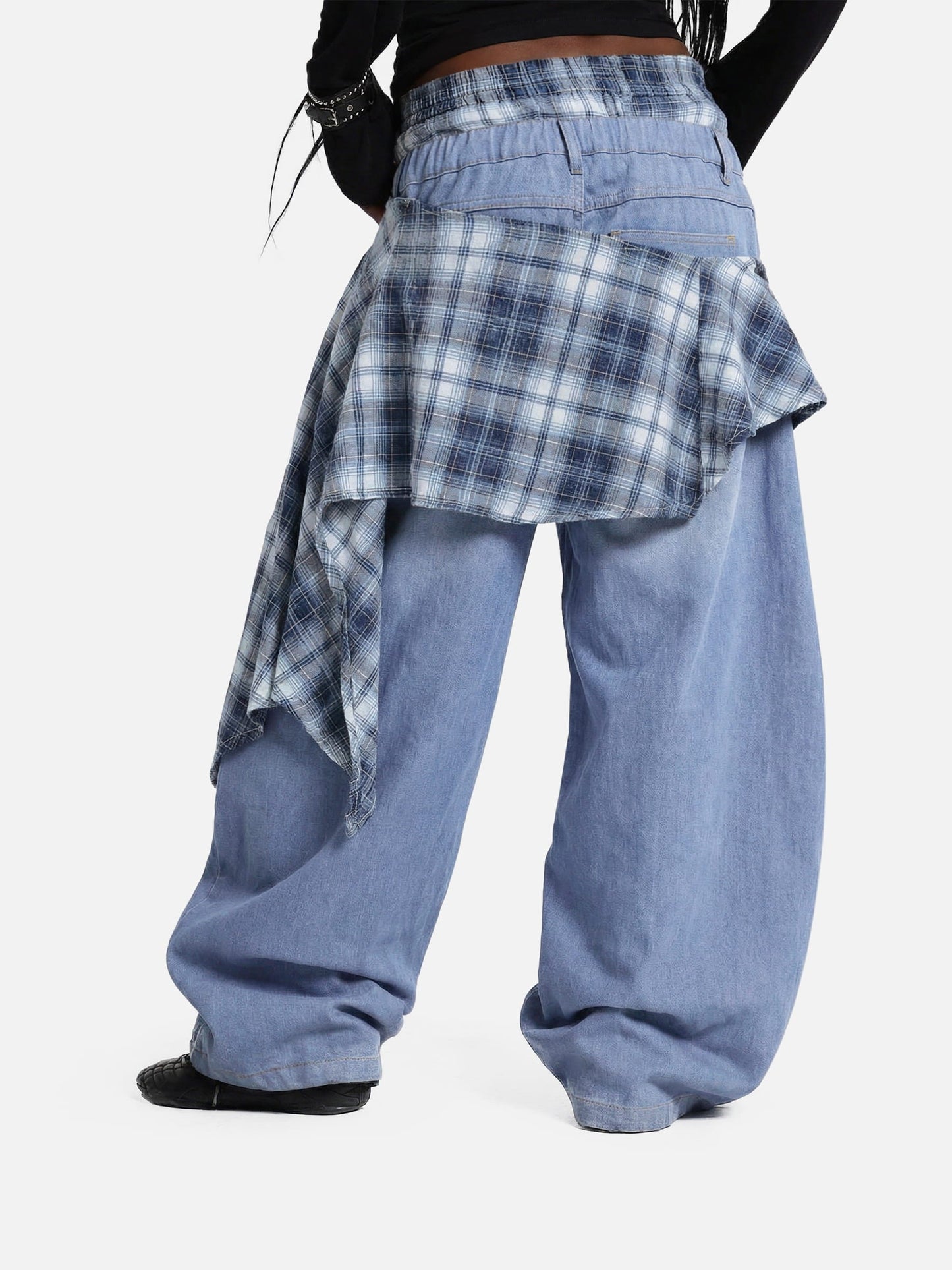 Aelfric Eden Double Waist Plaid Baggy Barrel Jeans