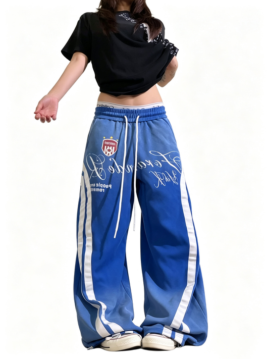 Ace Jolun Washed Rubber‑Ink Letter‑Print Curved‑Leg Pants