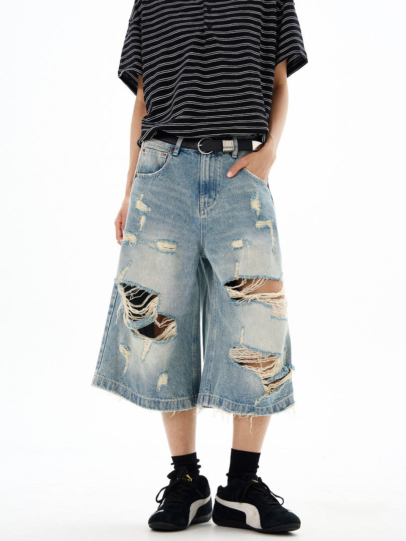 Ace Jolun High‑Street Distressed Washed Cropped Jeans