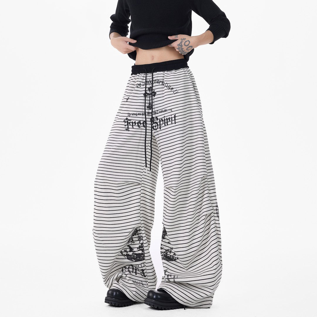 Ace Jolun Color‑Block Striped Letter‑Print Wide‑Leg Pants