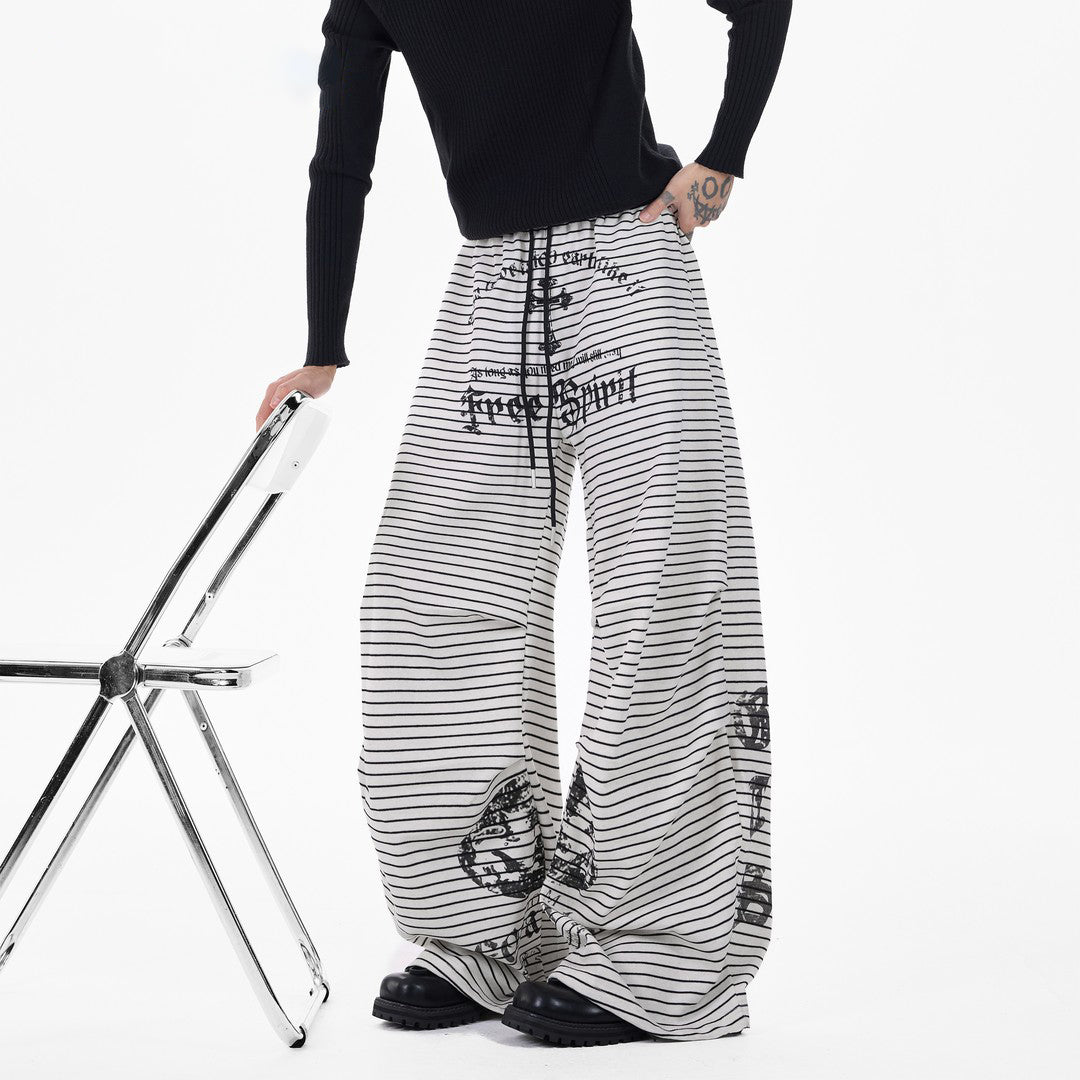 Ace Jolun Color‑Block Striped Letter‑Print Wide‑Leg Pants