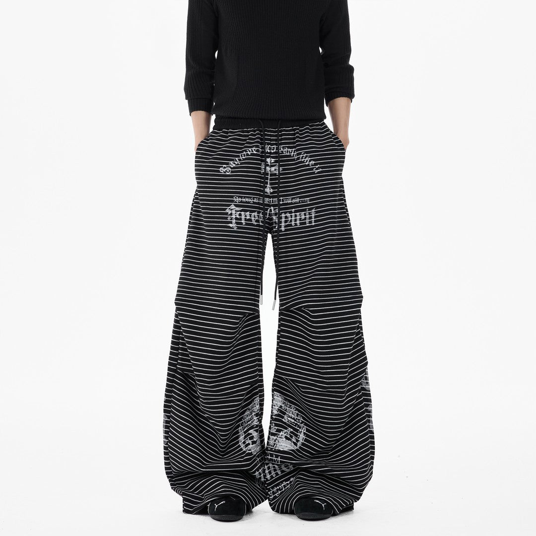 Ace Jolun Color‑Block Striped Letter‑Print Wide‑Leg Pants