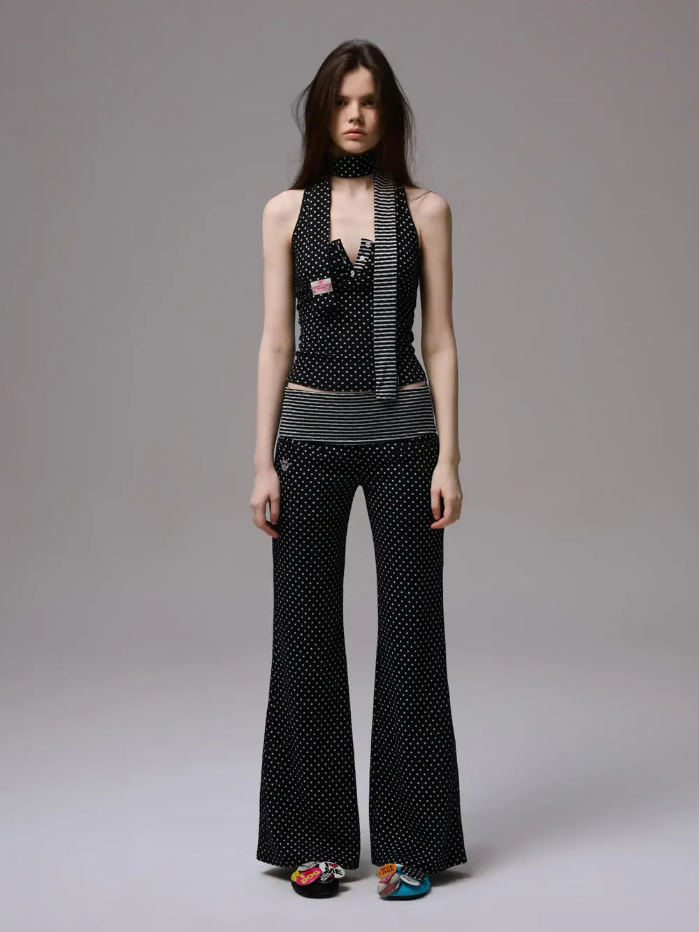 Y2K Polka Dot Foldover Flared Leggings Set