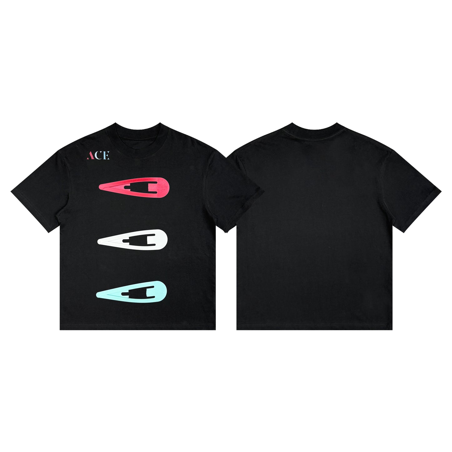 ACE Multicolor Hair Clip 3D Puff Print Oversize Unisex Cotton Tee