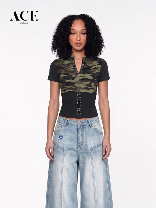 Kierra Lace-Up Panel Baby Tee