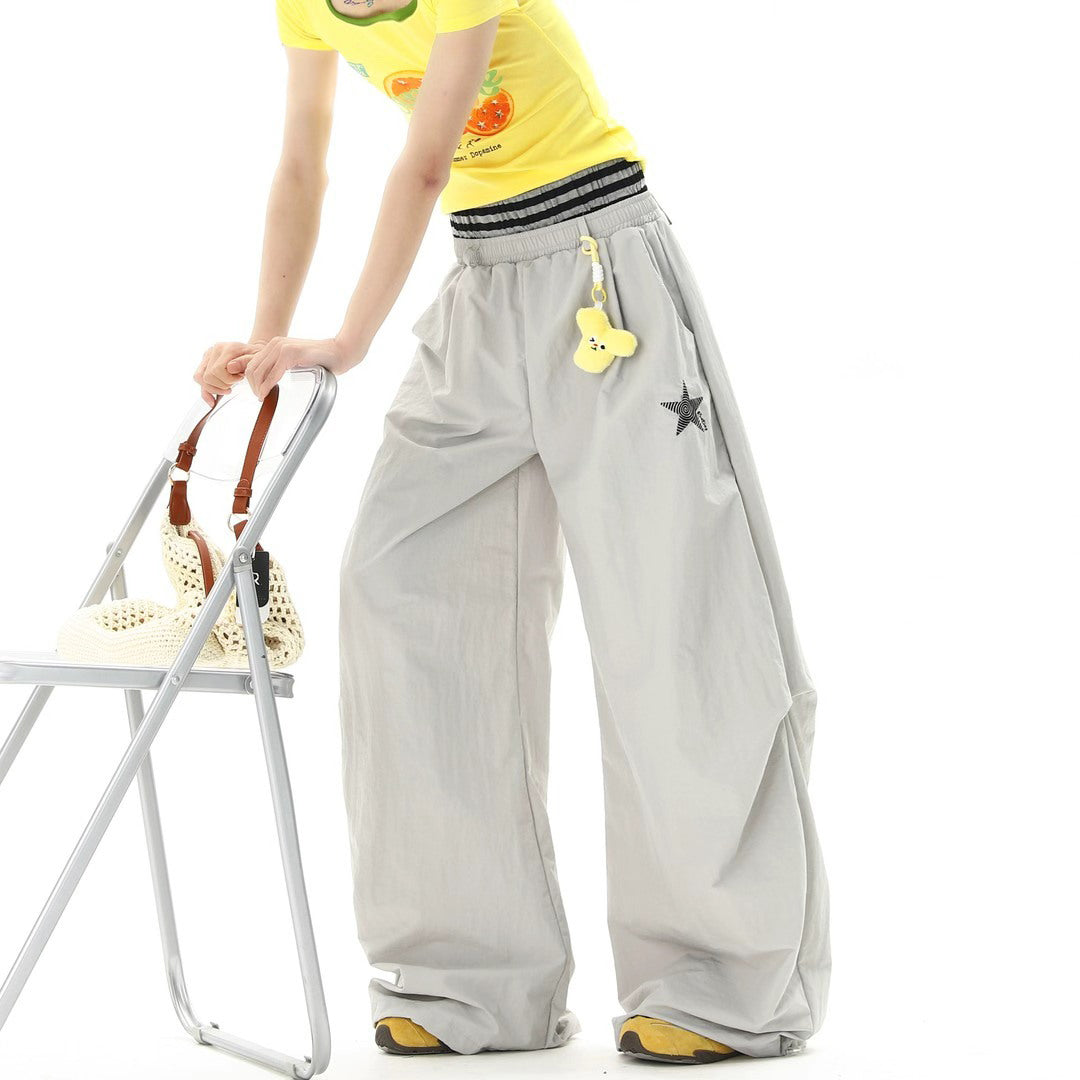 Ace Jolun Vintage Star‑Embroidered Wide‑Leg Parachute Pants