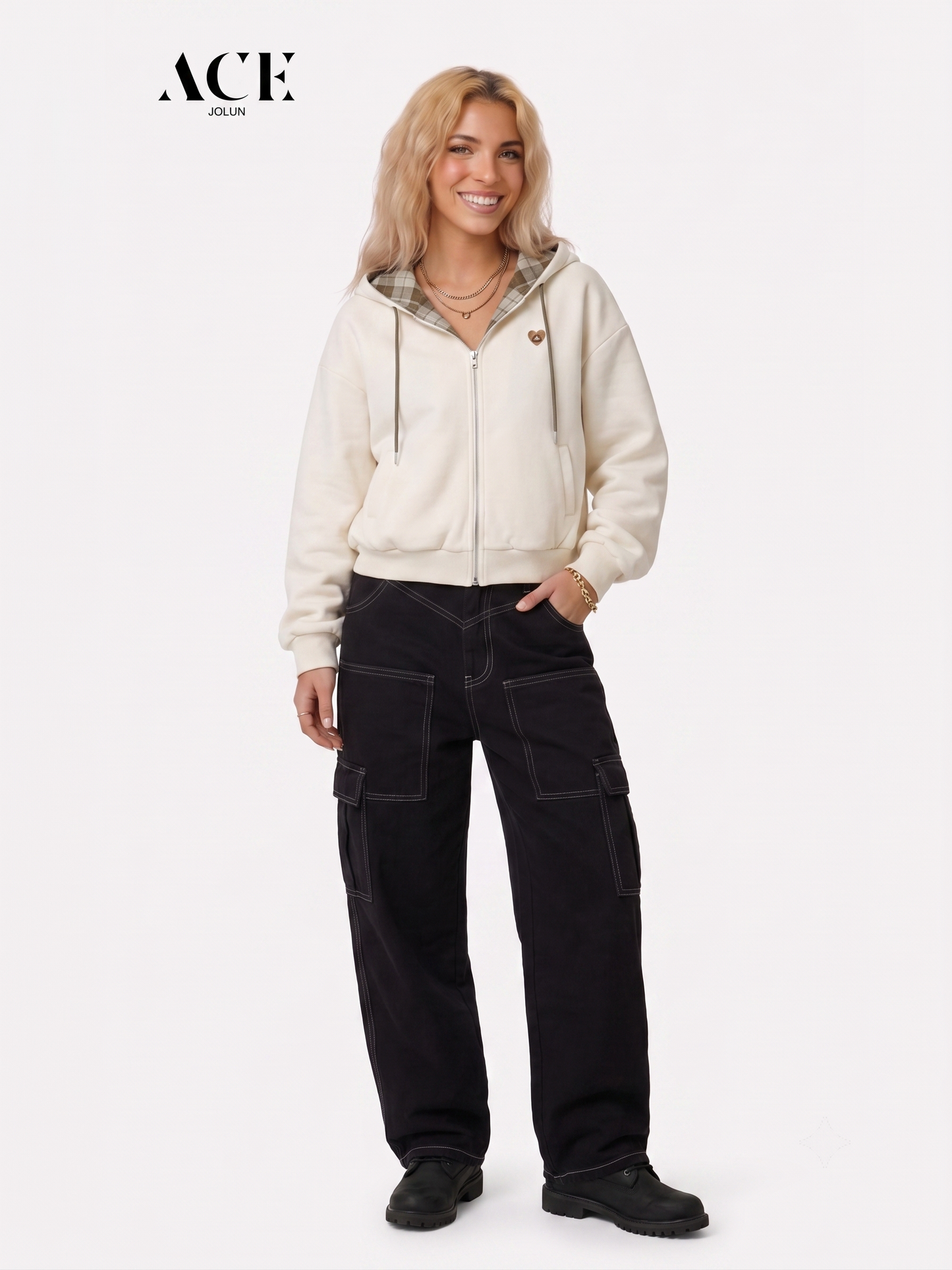Tori Flowers Boxy Reversible Plaid Zip Up Hoodie