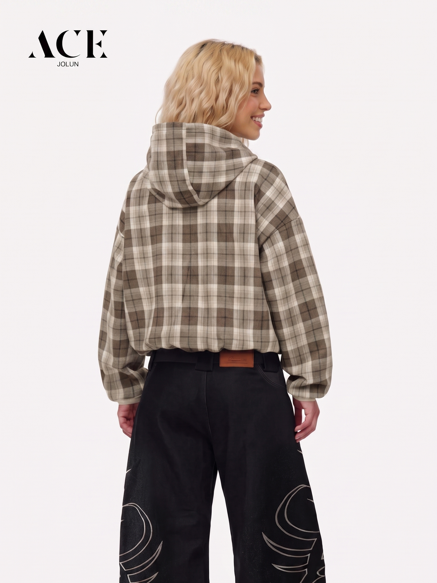 Tori Flowers Boxy Reversible Plaid Zip Up Hoodie
