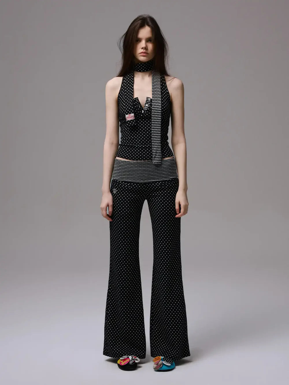 Y2K Polka Dot Foldover Flared Leggings
