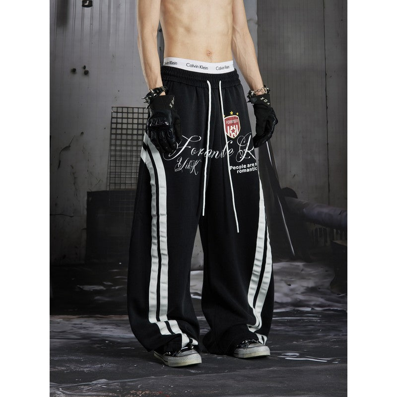 Ace Jolun Heavyweight Jersey Washed Vintage‑Print Loose Casual Sweatpants
