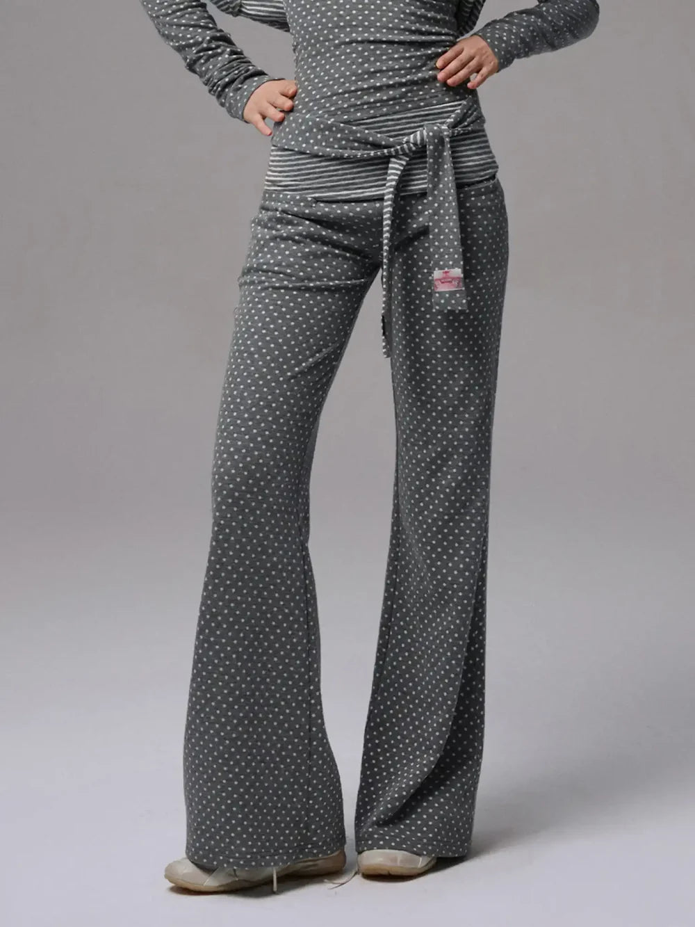 Y2K Polka Dot Foldover Flared Leggings